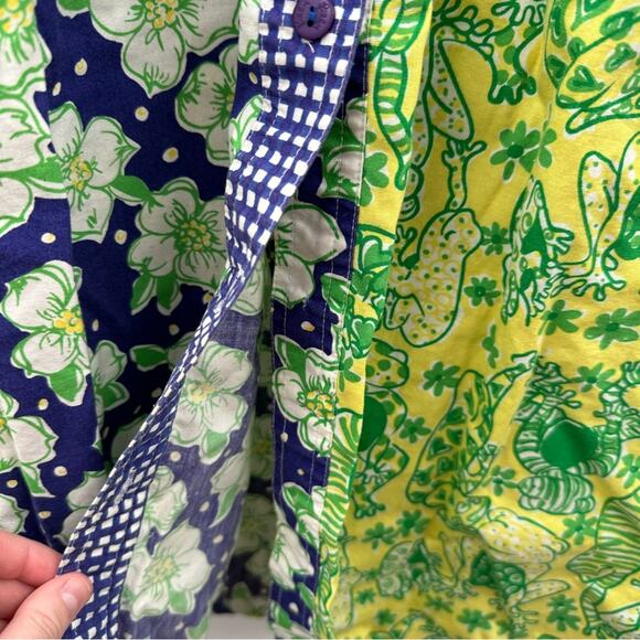 White Label Lilly Pulitzer Blue & Green Patchwork Button Front Shirt Dress Sz M - Picture 7 of 12